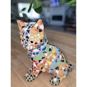 Colorful‎ Mosaic Cat Figurine Gaudí Style Ceramic Tile Art Animal Sculpture